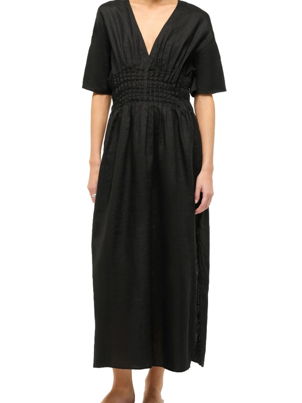 STAUD Lauretta Pleated Waist Linen Maxi Dress